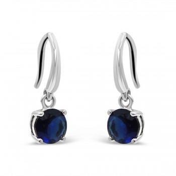 Sterling Silver Earring with Dangle Sapphire Cubic Zirconia