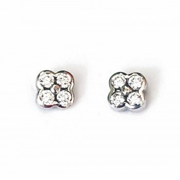 Sterling Silver Earring with 4 Petals with Clear Cubic Zirconia