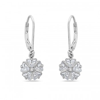 Sterling Silver Earring Dangle with Clear Cubic Zirconia Flower