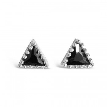 Sterling Silver Earring Triangle with Black Cubic Zirconia