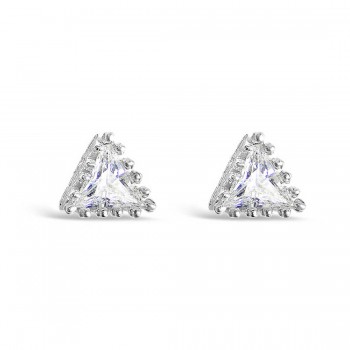 Sterling Silver Earring Triangle with Clear Cubic Zirconia