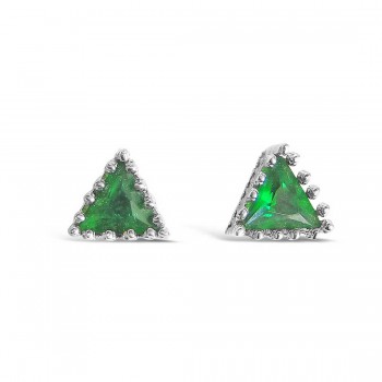 Sterling Silver Earring Triangle with Green Cubic Zirconia