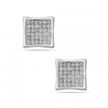 Sterling Silver Earring of Square with Clear Cubic Zirconia