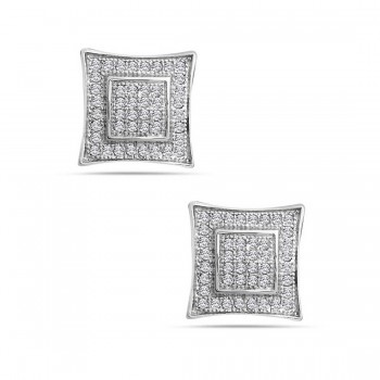 Sterling Silver Earring with Double Square with Clear Cubic Zirconia