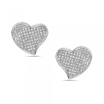 Sterling Silver Earring Stud of Heart with Clear Cubic Zirconia