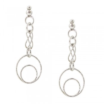 STERLING SILVER EARRING WITH DANGLE DIAMOND CUT LINE CIRCLE
