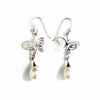 Sterling Silver Earg Butterfly French Wire Dangling W/7*10Mm Fwp