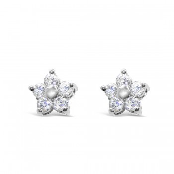 Sterling Silver Earring Snowflake with Clear Cubic Zirconia