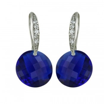 Sterling Silver Earring 13mm Synthetic Sapphire Spinel Chess Cut R