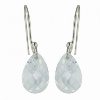 Sterling Silver Earring 8-12mm Clear Cubic Zirconia Chess Cut Teardrop with Fish Hoo
