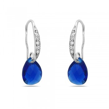 Sterling Silver Earring 8-12mm Synthetic Sapphire Spinel Chess Cut