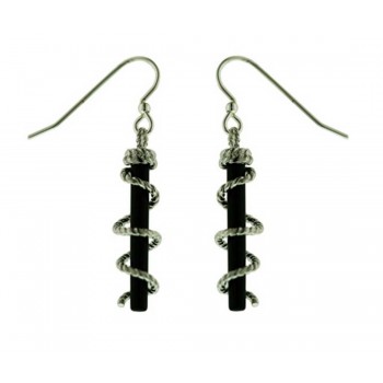 Sterling Silver Earring 20mm Onyx Stick+Rope