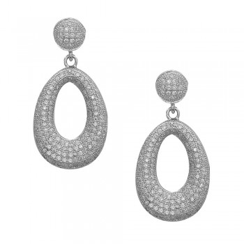 Sterling Silver Earring Post Dangling 11-20mm Opan Oval with Clear Cubic Zirconia