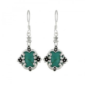 Sterling Silver Earring Dangle Oval Reconstructed Turquoise