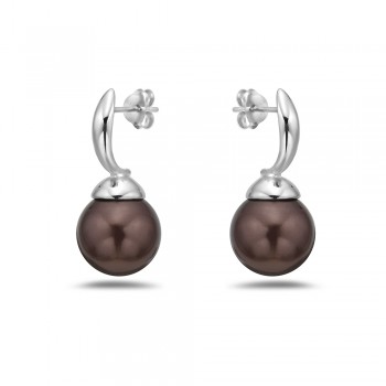 Sterling Silver Earring 10mm Faux Pearl Brown #215 with Post
