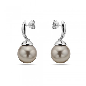 Sterling Silver Earring 12mm Faux Pearl Gold with Post