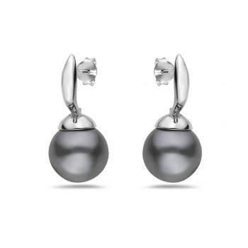 Sterling Silver Earring 12mm Faux Pearl Gray with Post