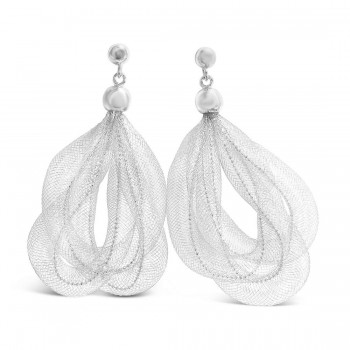 Sterling Silver Earring Twisted Nets Oval Shape Rhodium Plating Plating Danglin