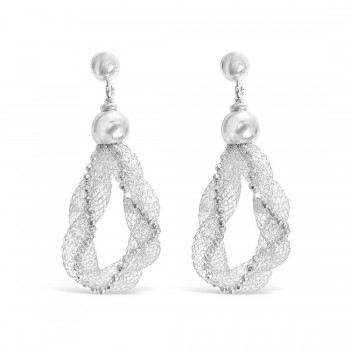 Sterling Silver Earring Twisted Net Tubes Oval Shape Rhodium Plating Plating Da