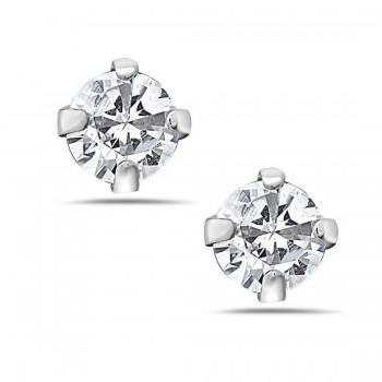 Sterling Silver Earring 3mm Round Clear Cubic Zirconia Stud Cocktail Set