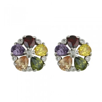 Sterling Silver Earring Multicolor-Color Cubic Zirconia
