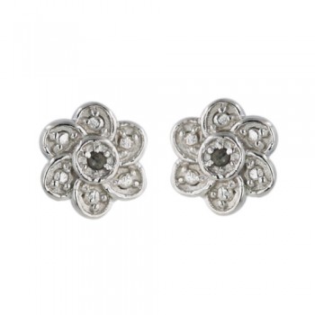 Sterling Silver Earring 8-8mm Flower with Illusion-Rhodium Plating Plating-Diamond