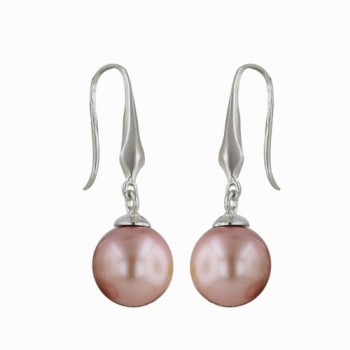 Sterling Silver Earg 9Mm Round Pearl Pink W/Designed French Wire