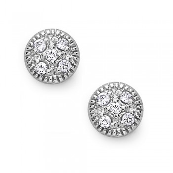 Sterling Silver Earring 5-5mm Stud Round with Clear Cubic Zirconia