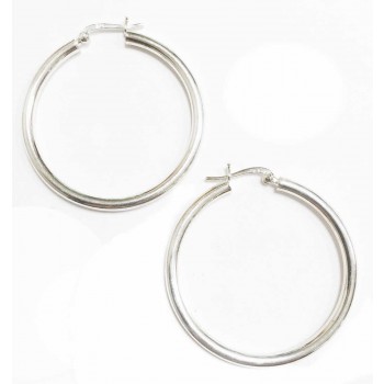 Plain Silver Tube Hoops Earrings 40mm