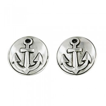 Sterling Silver Earring Flat Rd Stud with Anchor -E-Coat-