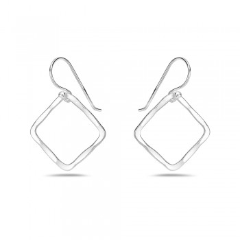Sterling Silver Earring Hammered 15X15Mm Square On French Wire