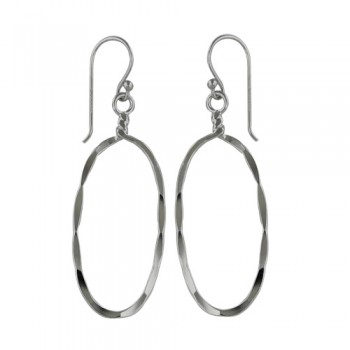 Sterling Silver Earring Hammered 30X15Mm Oval On French Wire