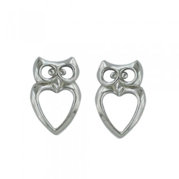 Sterling Silver Earring Owls Line-Rhodium Plating