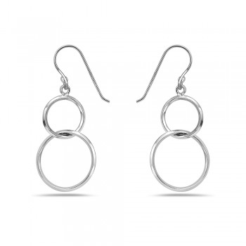 Sterling Silver Earring Two Connecting Hoops -Rhodium Plating-