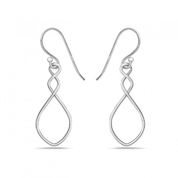 Sterling Silver Earring Open Plain Silver Twist -Rhodium Plating-
