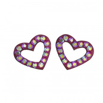 Sterling Silver Earring Open Heart with AB color Cyrstal Rose Cy Ferido