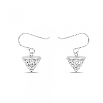 Sterling Silver Earring Clear Crystal Cone On French Wire