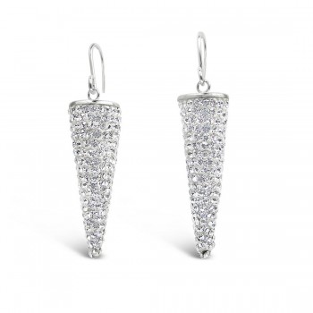Sterling Silver Earring 30mm Cone Paved in Clear Crystal