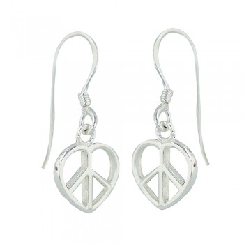 Sterling Silver Earring Plain Open Heart Peace Sign