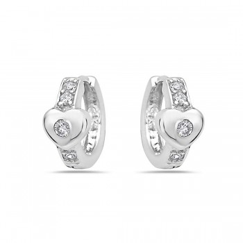 Sterling Silver Earring 15mm Clear Cubic Zirconia Huggie with Heart