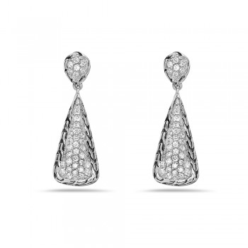 Sterling Silver Earring Triangle Dangel with Clear Cubic Zirconia