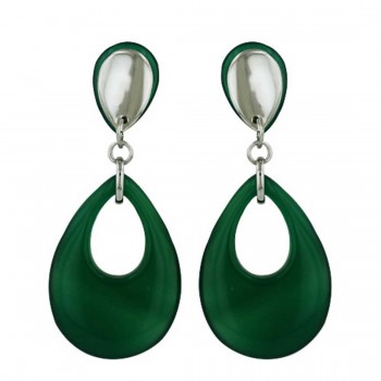 Sterling Silver Earring Green Agate Open Pear Dangle