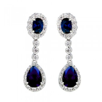 Sterling Silver Earring Oval+Teardrop Blue Glass Dangle