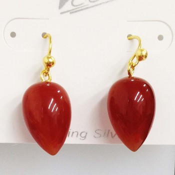 Sterling Silver Earring Carnelian Inverted Pear -Gold-