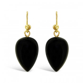 Sterling Silver Earring Onyx Inverted Pear -Gold-
