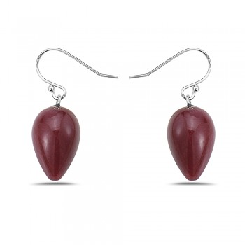 Sterling Silver EARRING WHITE JADE DYED RED INVERTED PEAR *RH*