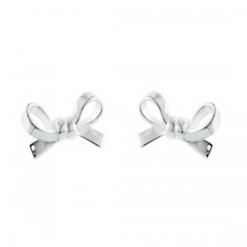Sterling Silver Earring Plain Bow with Double Knot Center