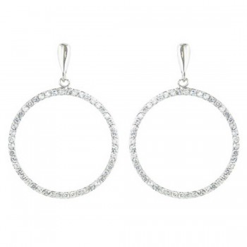 Sterling Silver Earring Floating Circle with Clear Cubic Zirconia