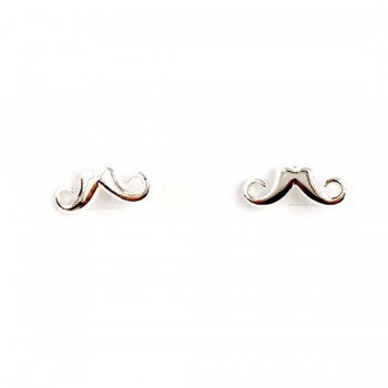 Sterling Silver Earring Plain Silver Mustache -E-Coat-