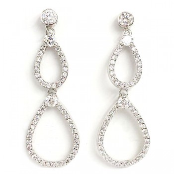 Sterling Silver Earring Connecting Teardrop with Clear Cubic Zirconia
